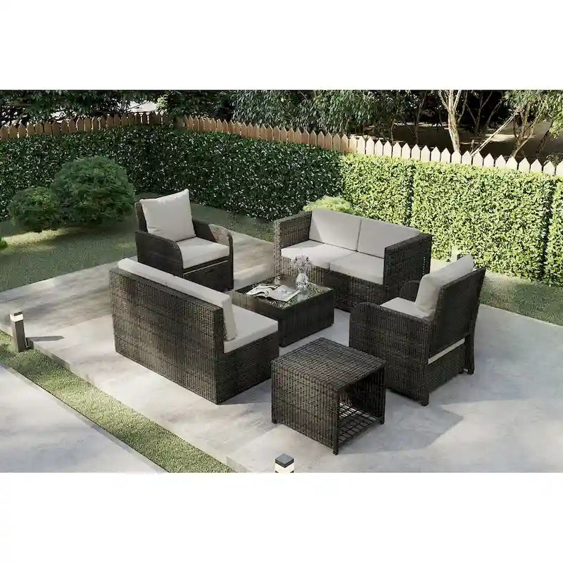 Ensemble de canapé d'angle de conversation de 12 pièces en rotin pour patio avec coussins