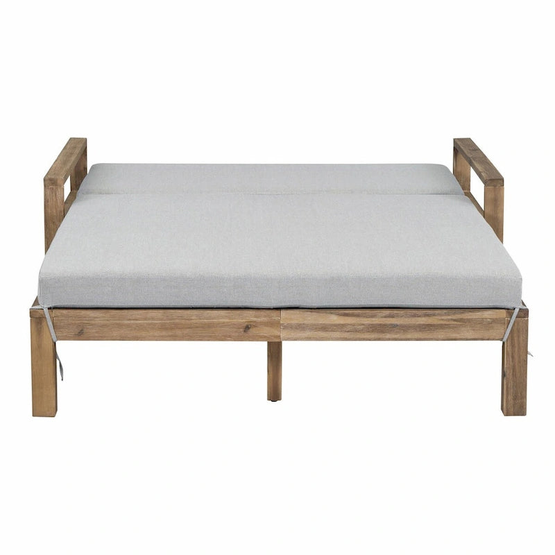 Bain de soleil extérieur en bois de style rustique pour 2 personnes, lit de repos d'extérieur