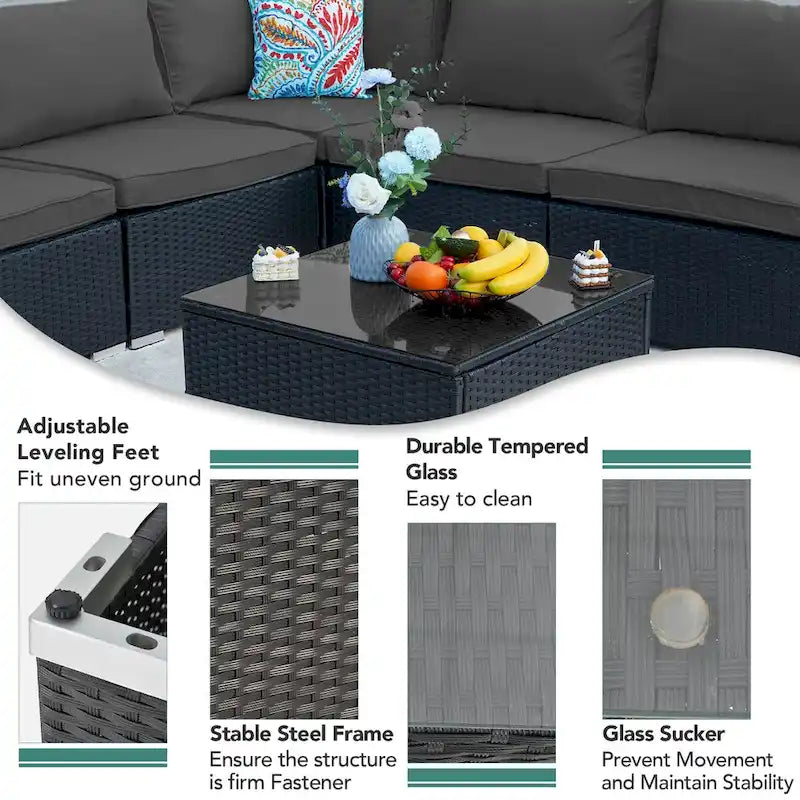Canapé d'angle en rotin tressé 7 pièces pour l'extérieur, gris