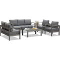 5-Pieces Aluminum Conversation Set Modern Grey Metal sectional Sofa with Dark Grey Cushions - 73x26x32