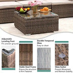 Ensemble de canapé d'angle de jardin en rotin tressé 7 pièces, Marron