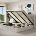 Lit plateforme tapissé de taille Queen avec tête de lit et rangement relevable