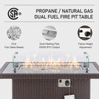 FINCATI Salon de Jardin Extérieur 7 Pièces Extra Large à Dossier Haut avec Table de Foyer au Gaz Propane, Ensemble de Canapés en Rotin pour Conversation