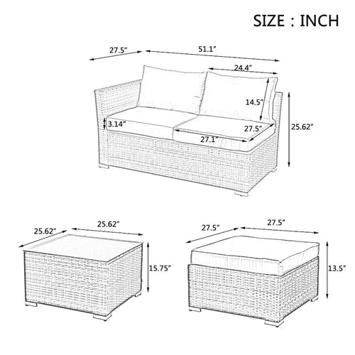 Ensemble de 4 meubles en osier, mobilier de patio, meubles saisonniers en osier de polyéthylène