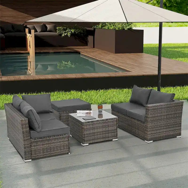 Ensemble de 4 meubles en osier, mobilier de patio, meubles saisonniers en osier de polyéthylène