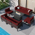 Ensemble de meubles de patio en aluminium de luxe surdimensionnés FINCATI 9 pièces avec sièges profonds et table de foyer convertible 43