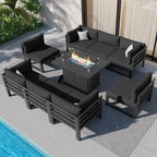 Ensemble de meubles de patio en aluminium de luxe surdimensionnés FINCATI 9 pièces avec sièges profonds et table de foyer convertible 43