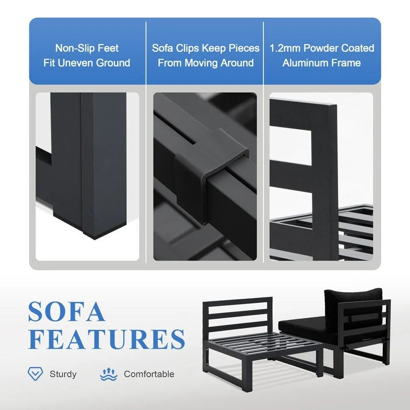 Ensemble de meubles de patio en aluminium de luxe surdimensionnés FINCATI 9 pièces avec sièges profonds et table de foyer convertible 43
