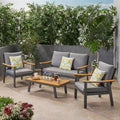 Ensemble de conversation d'extérieur 4 pièces en métal avec coussins gris