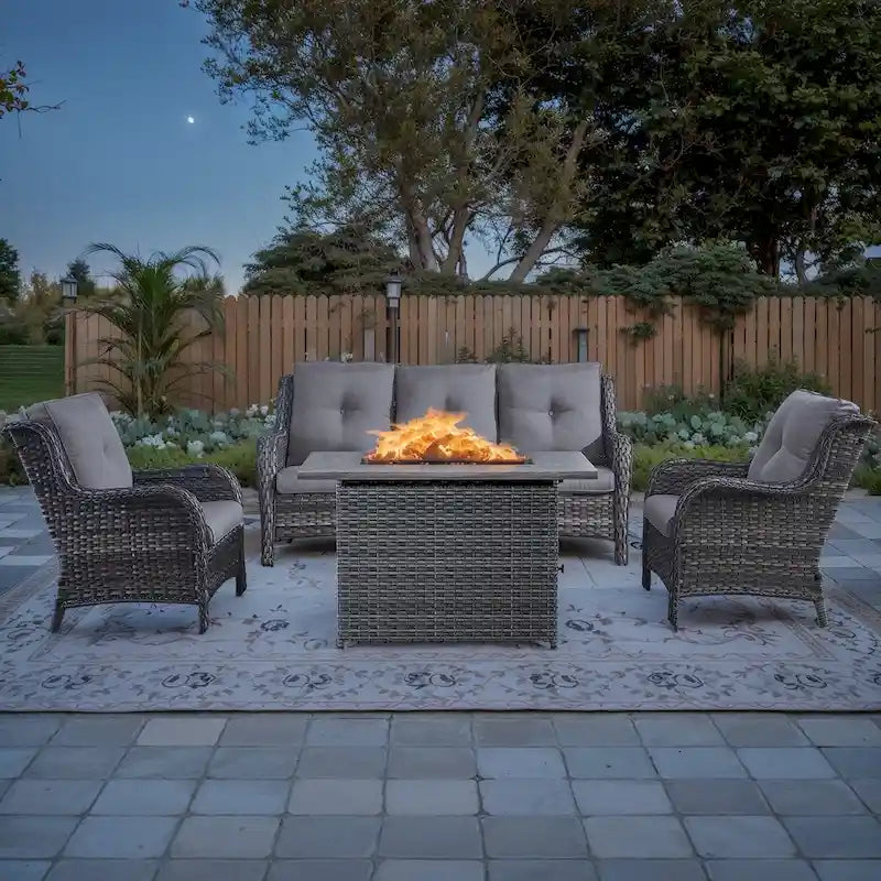 Table de foyer au propane avec ensemble de canapés de jardin – Gris