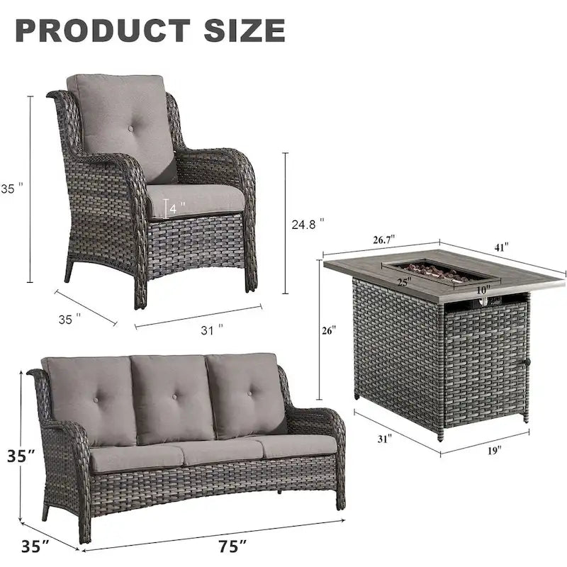 Table de foyer au propane avec ensemble de canapés de jardin – Gris
