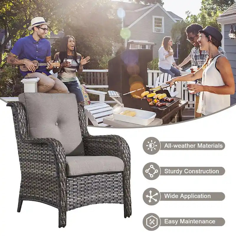 Table de foyer au propane avec ensemble de canapés de jardin – Gris