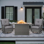 Chaise pivotante d'extérieur en rotin avec table brasero - Grise