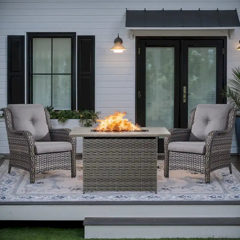 Outdoor Chairs Fire Pit Table Set of 3 - Grey