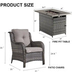 Chaises d'extérieur avec table brasero (ensemble de 3) - Gris