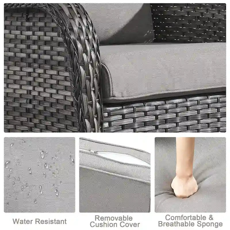 Chaises d'extérieur avec table brasero (ensemble de 3) - Gris