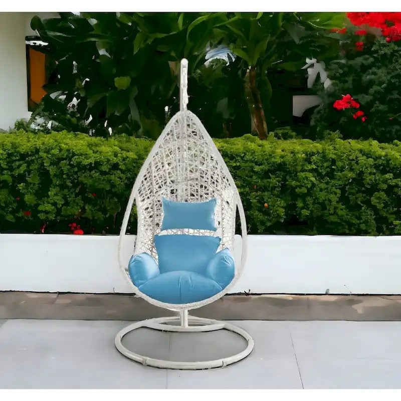 HomeRoots 40 Fauteuil suspendu d'extérieur en métal finition bleue et acier avec coussin bleu