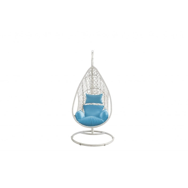 HomeRoots 40 Fauteuil suspendu d'extérieur en métal finition bleue et acier avec coussin bleu