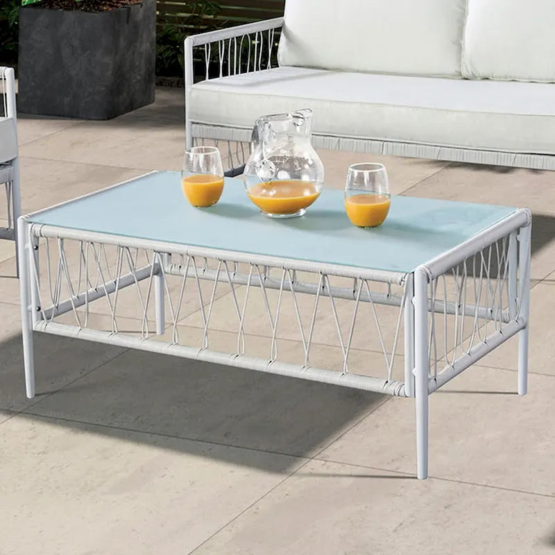 Ensemble de conversation de patio en osier moderne blanc 4 pièces Plato de Furniture of America