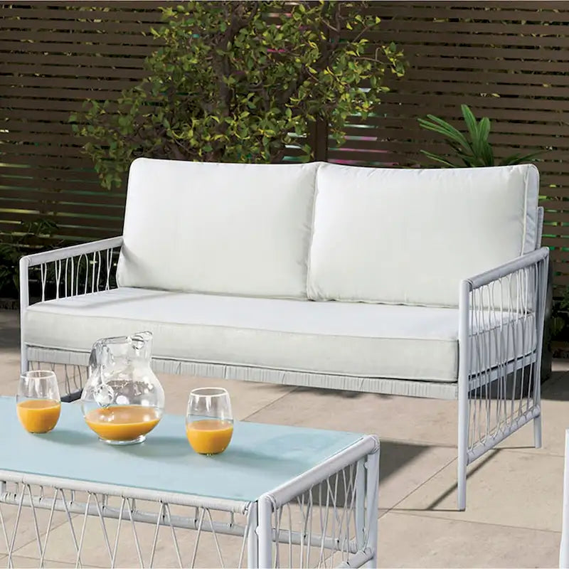 Ensemble de conversation de patio en osier moderne blanc 4 pièces Plato de Furniture of America