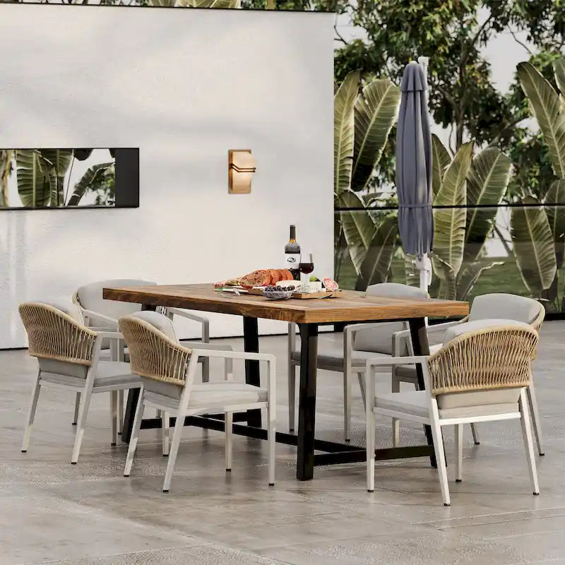Heres Farmhouse Outdoor, ensembles de salle à manger 7 pièces avec dossier en rotin par Christopher Knight Home - N/A