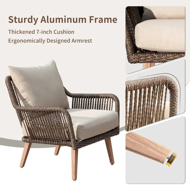 Ensembles de conversation de patio 4 pièces, ensemble de patio extérieur en rotin tressé à la main en osier et cadre en aluminium - 54.72 * 31.69 * 22.83