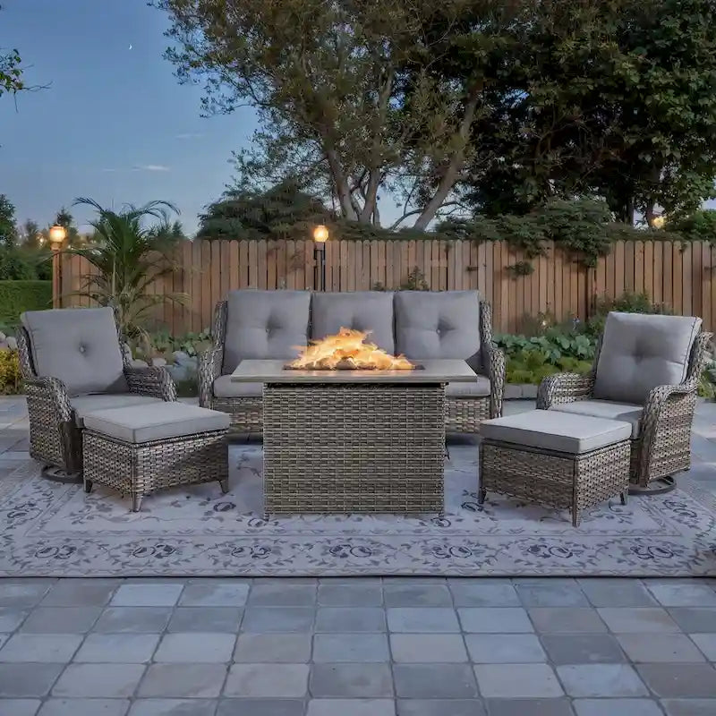 Outdoor Fire Pit Table with Patio Furniture Set - Grey