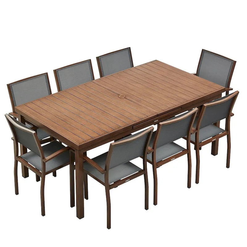 HIGOLD Carlo Ensemble de salle à manger d'extérieur 9 pièces avec trou pour parasol - 8 places