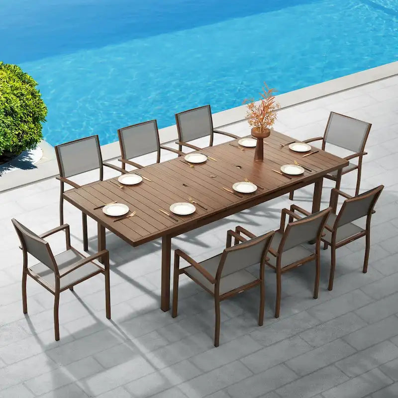 HIGOLD Carlo Ensemble de salle à manger d'extérieur 9 pièces avec trou pour parasol - 8 places