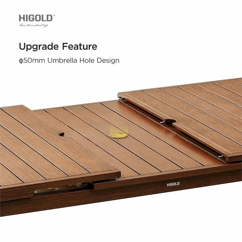 HIGOLD Carlo Ensemble de salle à manger d'extérieur 9 pièces avec trou pour parasol - 8 places