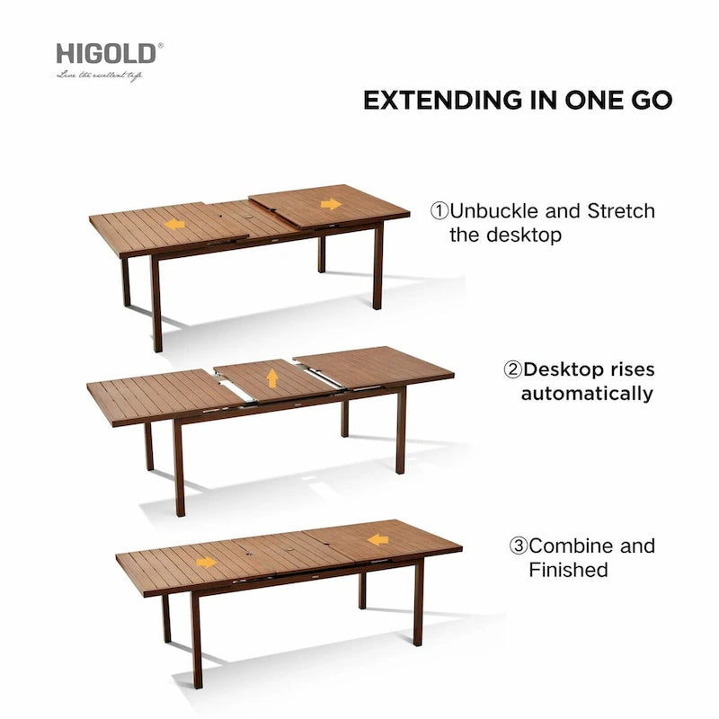 HIGOLD Carlo Ensemble de salle à manger d'extérieur 9 pièces avec trou pour parasol - 8 places