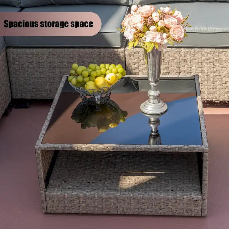 Ensemble de meubles de patio 8 pièces, ensemble de conversation extérieur Boho toutes saisons avec canapé modulaire et coussins épais résistants à l'eau