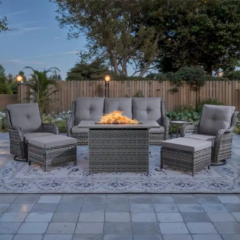 Canapé d'extérieur avec fauteuil pivotant Poufs Table Foyer - Gris
