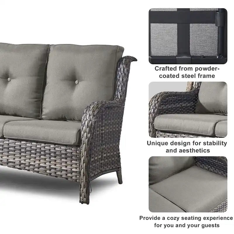 Canapé d'extérieur avec fauteuil pivotant Poufs Table Foyer - Gris