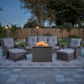 Ensemble de 6 pièces : canapé, fauteuils et pouf d'extérieur avec table brasero - Gris