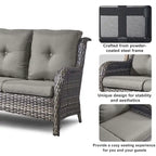 Ensemble de 6 pièces : canapé, fauteuils et pouf d'extérieur avec table brasero - Gris