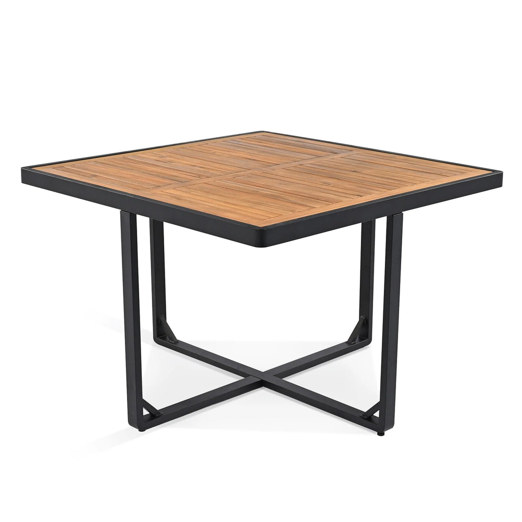 Ensemble de salle à manger d'extérieur 18 pièces en bois d'acacia, 8 chaises rembourrées, 8 poufs et 2 tables carrées