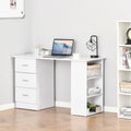 HOMCOM Bureau d'ordinateur moderne 47" pour la maison et le bureau, combo bibliothèque, table d'écriture, poste de travail avec 3 tiroirs et étagère de rangement - Blanc