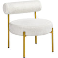 Chaise d'appoint Yaheetech avec pieds en métal doré et assise ronde rembourrée, blanc - 252326