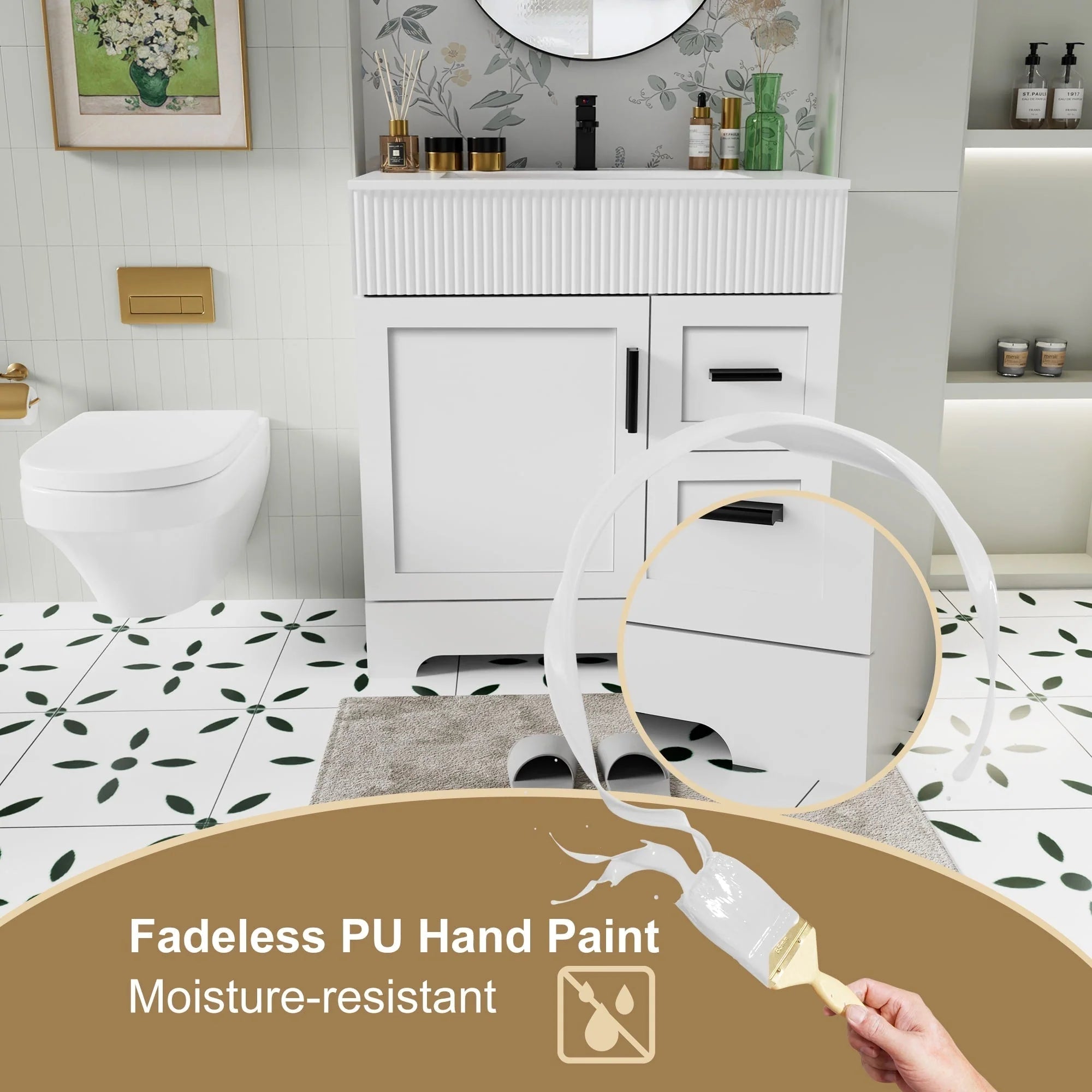 Meuble-lavabo de salle de bain Wavy Line 30/36/48 avec évier et robinet
