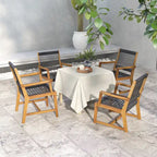 Chaises de salle à manger Gymax Patio 4 pièces en bois d'acacia Tressage de corde tout temps