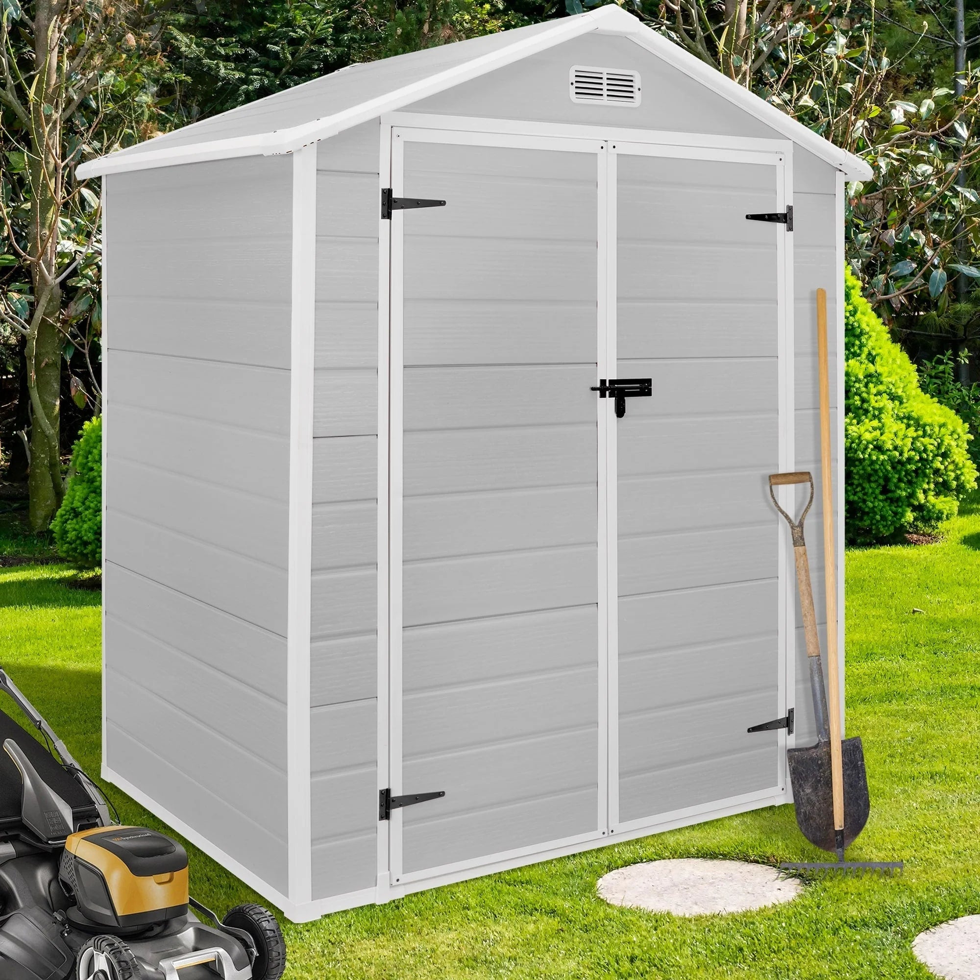 Abri de jardin en résine toutes saisons avec plancher, 1,8 m x 1,2 m/1,8 m x 2,4 m/2,4 m x 1,8 m/2,4 m x 3 m, Spire Tool Shed