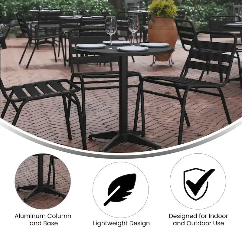 Table d'intérieur/extérieur en aluminium à plateau lisse de 27,5 po avec base