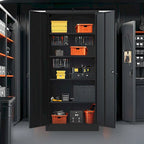 Armoire de rangement de garage en métal 72H, armoire de rangement noire en acier avec portes et 4 étagères
