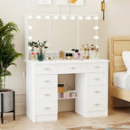 Coiffeuse moderne blanche avec miroir pliable éclairage réglable - 102,1 x 137,4 cm